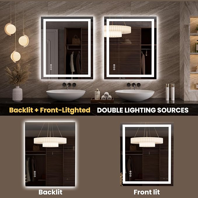 LOAAO 35.4"x29.9" LED Mirror for Bathroom, Lighted Bathroom Mirror - Image 5