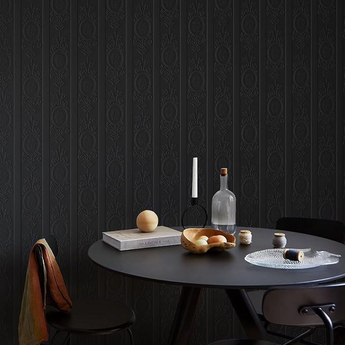 JiffDiff Wallpaper Peel and Stick Textured, 3D Black Embossed Wall Paper Stick - Image 6