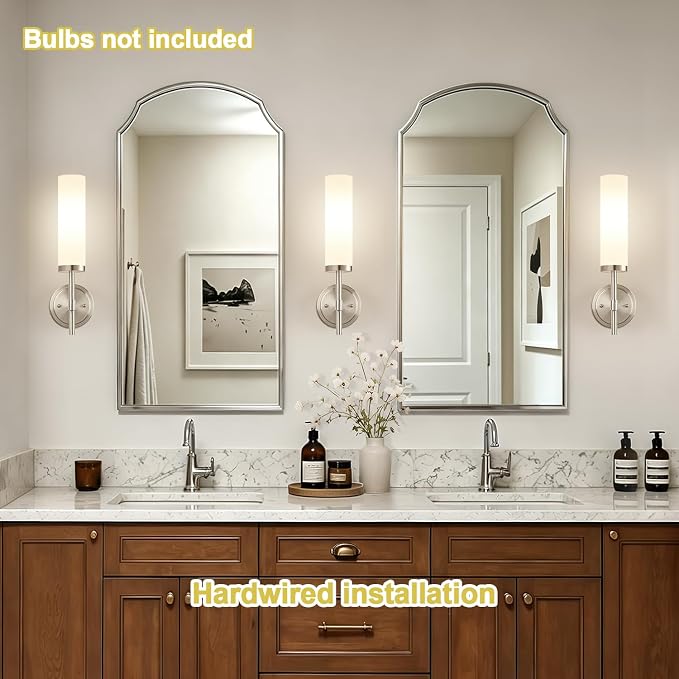 Wall Sconces Set of Two, Brushed Nickel Bathroom Sconces - Image 3