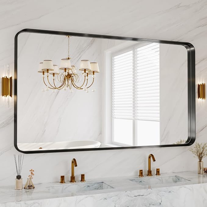 60x36 Inch Bathroom Mirror for Wall, Matte Black Metal Framed Bathroom Vanity by MYSUNORIA