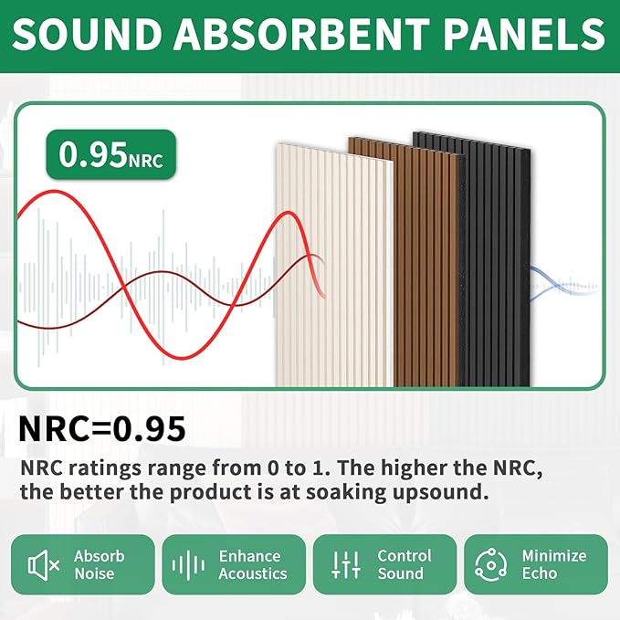 Wood Slat Acoustic Panels, 2 Pack 48" x 24" Wood Wall Panels, Soundproof Wood - Image 2