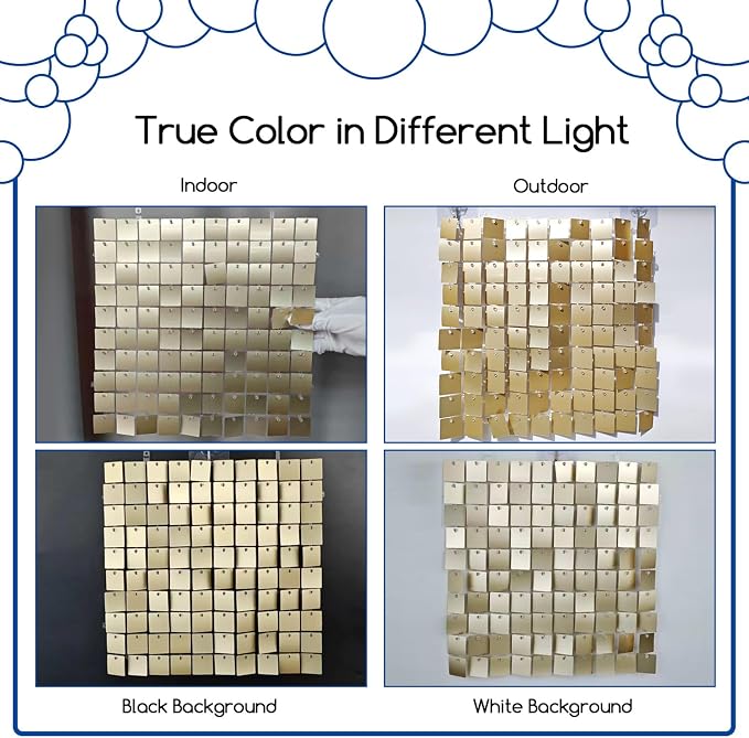 COKAOBE Champagne Gold Sequin Wall Backdrop 24PCS Square Sequin Backdrop - Image 4