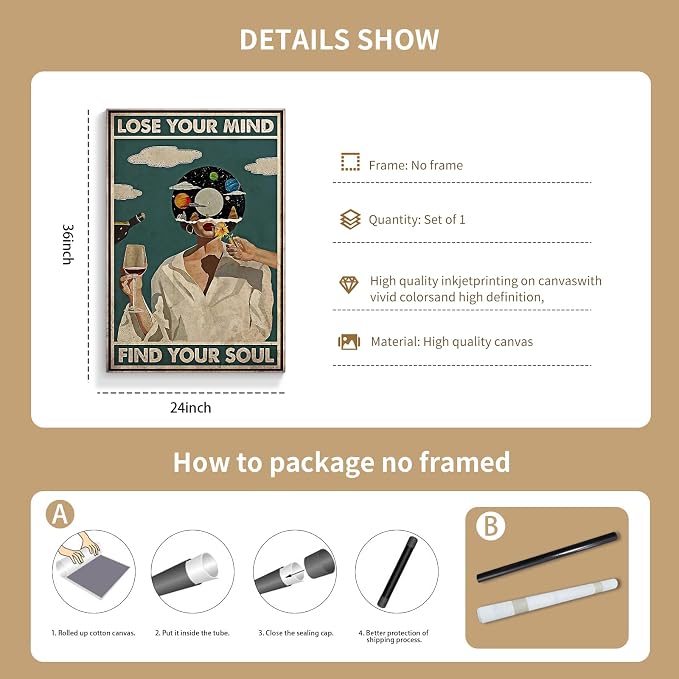 YuzhongART Vintage Lose Your Mind Find Your Soul Poster Mental Health Quote - Image 7