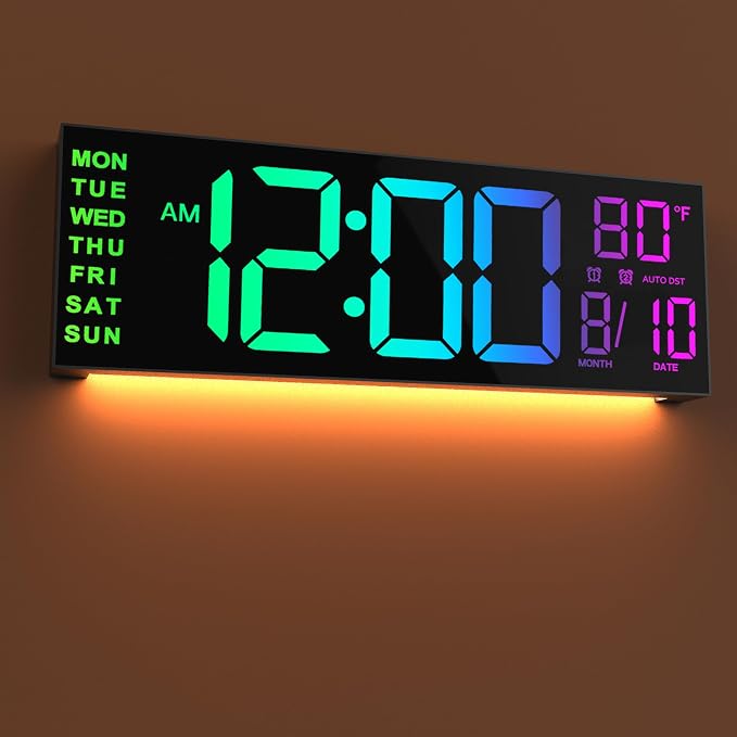 JALL 16.02'' Large Digital Wall Clock, Big LED Number Dispaly, RGB Colors by JALL