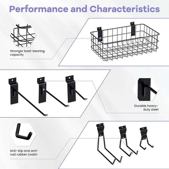 SMARTSTANDARD 30PCS Slatwall Accessories, Includes 4PCS Wall Baskets and 26PCS - Image 4