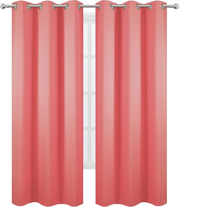 LEMOMO Blackout Curtains 38 x 84 inch/Coral Curtains Set of 2 Panels/Thermal - Image 2