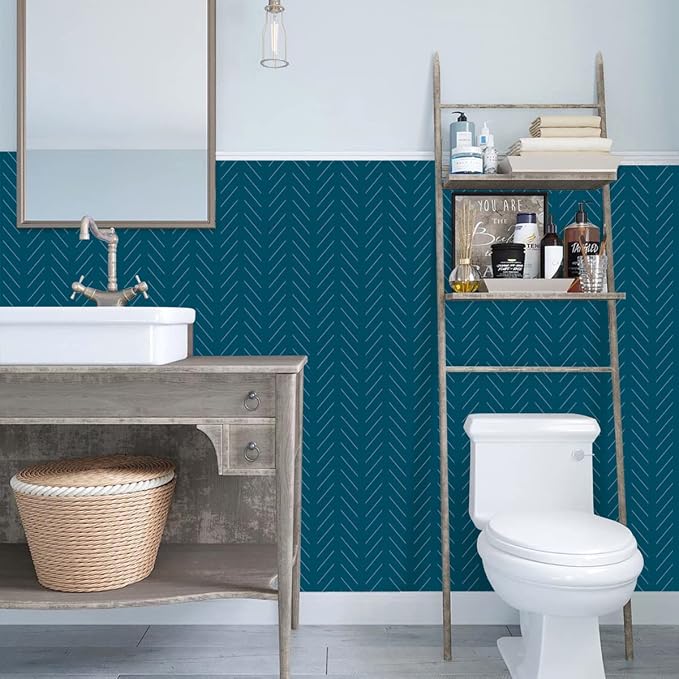 Erfoni Blue and White Peel and Stick Wallpaper Modern Herringbone Contact Paper - Image 5