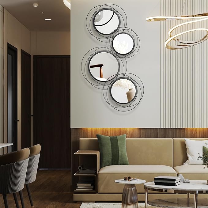 Hicarer 4 Pcs Decorative Round Modern Circle Mirror Wall Art Ring Metal Mirror - Image 5