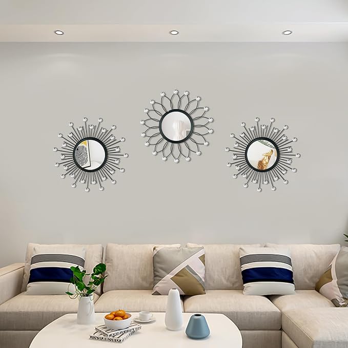 3 Pack Metal Mirrors for Wall Sunburst Wall Mirrors Home Décor Decorative - Image 6