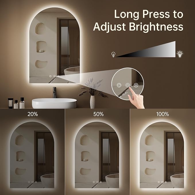 Arched Backlit Mirror Bathroom 24"x36"- Frameless LED Bathroom Mirror - Image 5