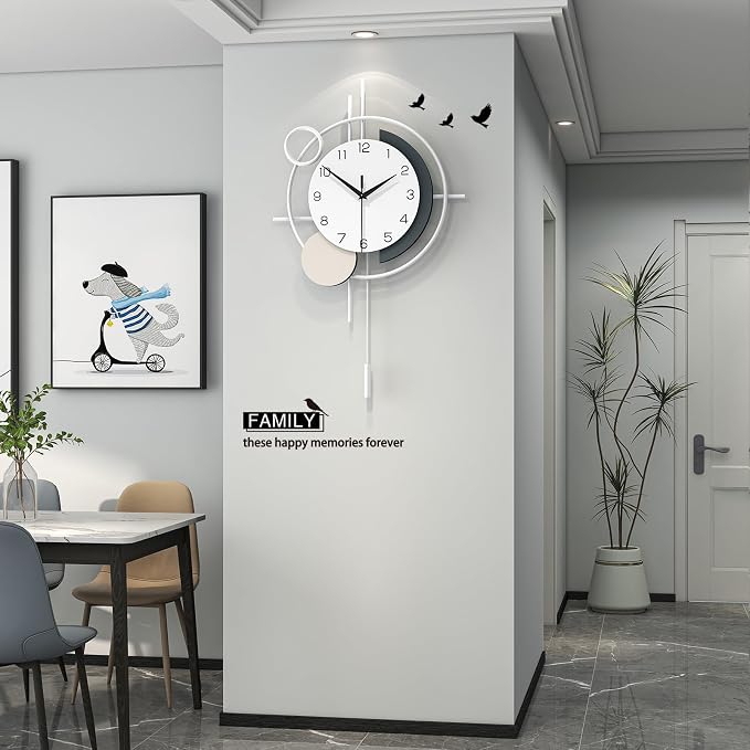 Large Decorative Wall Clock Silent Non-Ticking Quartz Battery Operated Pendulum - Image 2