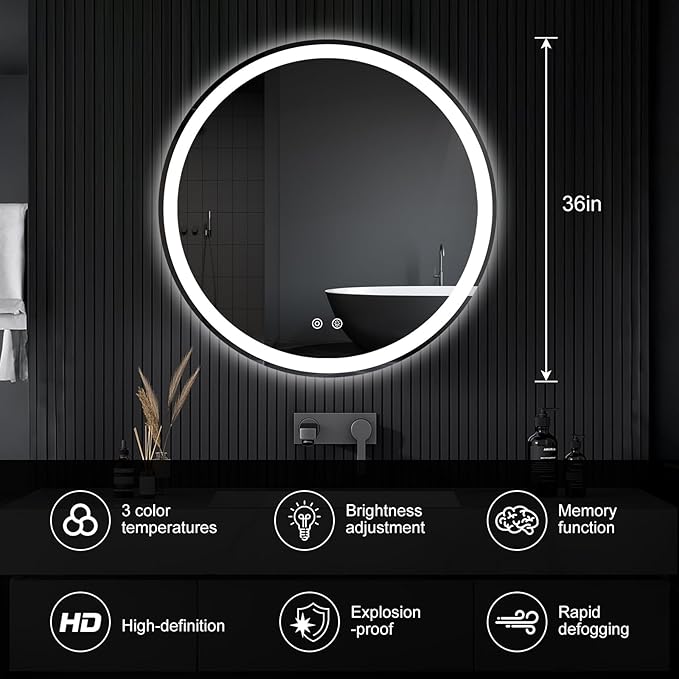 Sweetcrispy 36 Inch Round LED Bathroom Mirror - Image 2