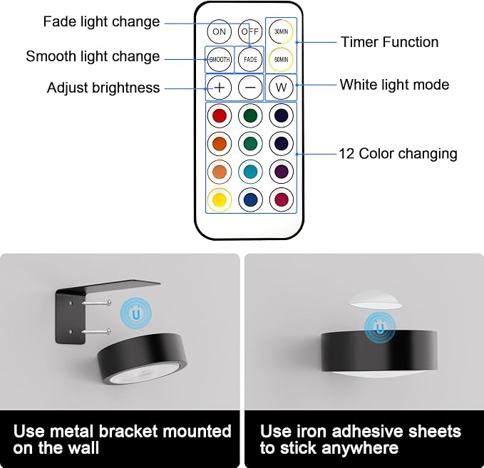 3 Pack Picture Lights for Wall, 13 RGB Color Rechargeable Battery Operated wall - Image 4