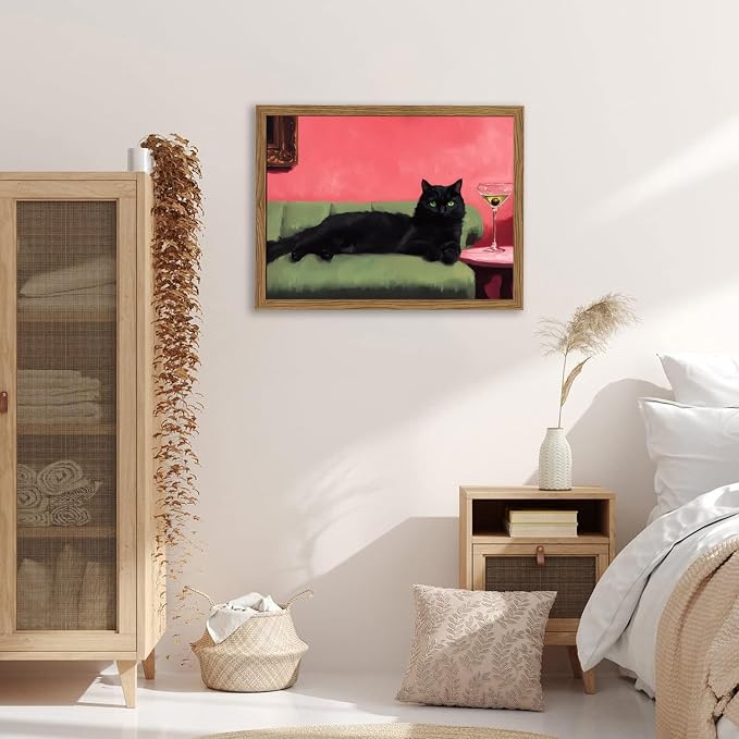 Cute Black Cat With Martini Wall Art Funny Animal Wall Decor Quirky Whimsical - Image 4