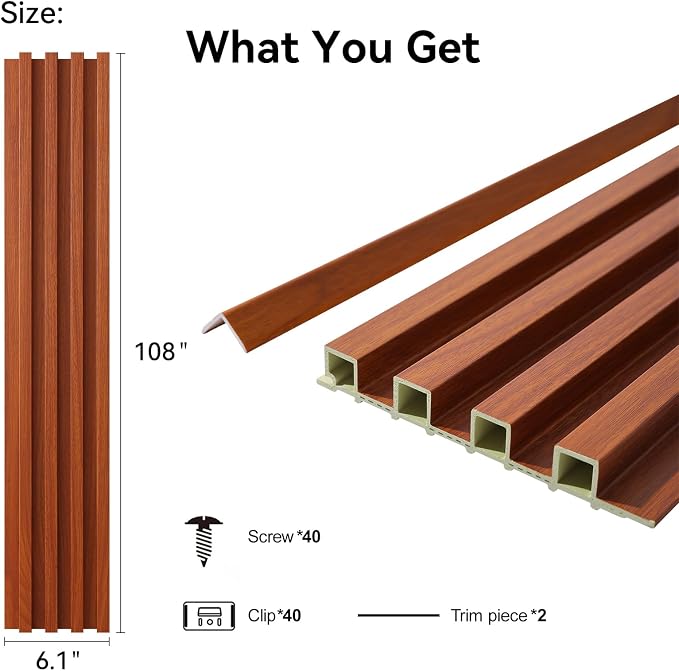 8-Pack WPC Wall Panels 108’’ x 6.1’’ 3D Slat Wall Panel Acoustic Wall Paneling - Image 2