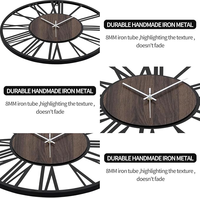 LEIKE Large LED Wall Clocks, Non Ticking, Battery Operated Rustic Round Modern - Image 4