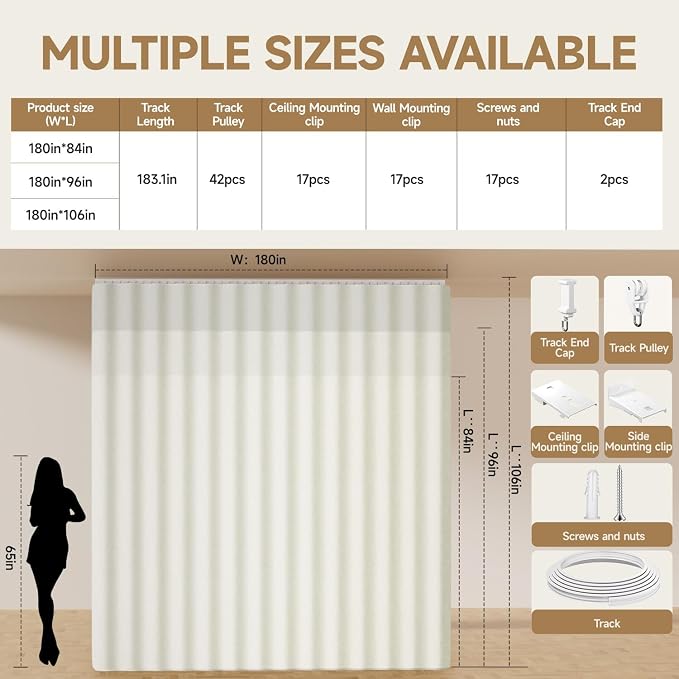 Room Divider Ceiling Curtains W/Flexible Track Sets, inch Extra Long Blackout - Image 6