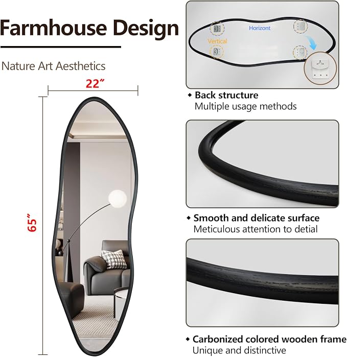 Irregular Full Length Mirror, Large Asymmetrical Wall Mirrors - Image 4