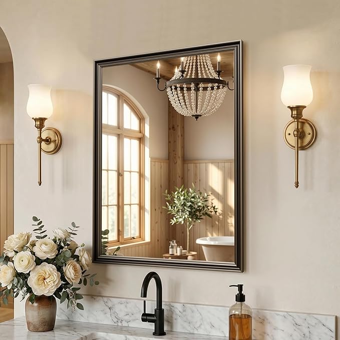 Retro Copper Effect Framed Wall Mirror, 24x32 Rectangle Mirror, by Ultrue