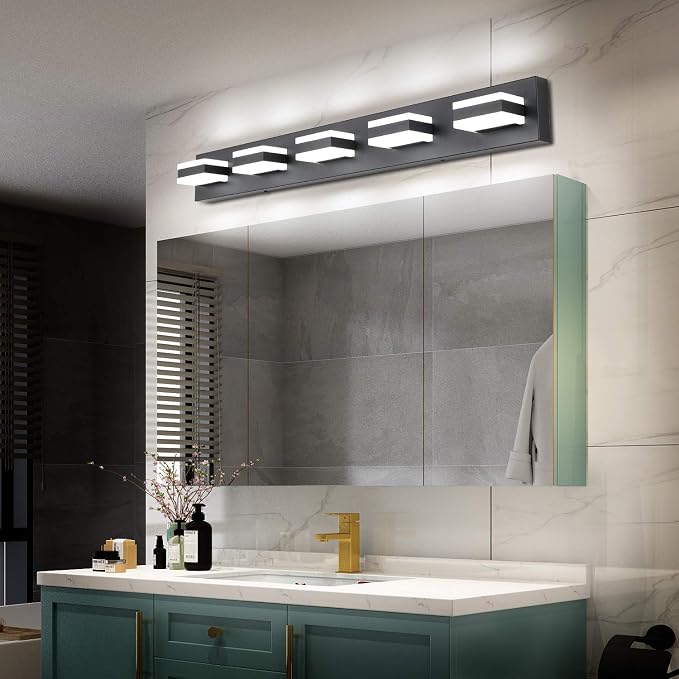 SOLFART Black Bathroom Vanity Lights Over Mirror Dimmable LED Modern Black - Image 6