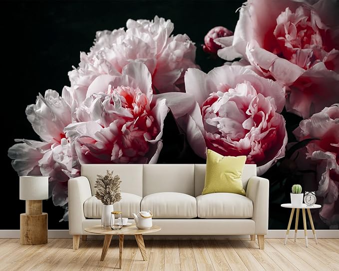 Black Peony Pink Floral Living Room Fabric Wallpaper Bedroom Bathroom Dark - Image 2