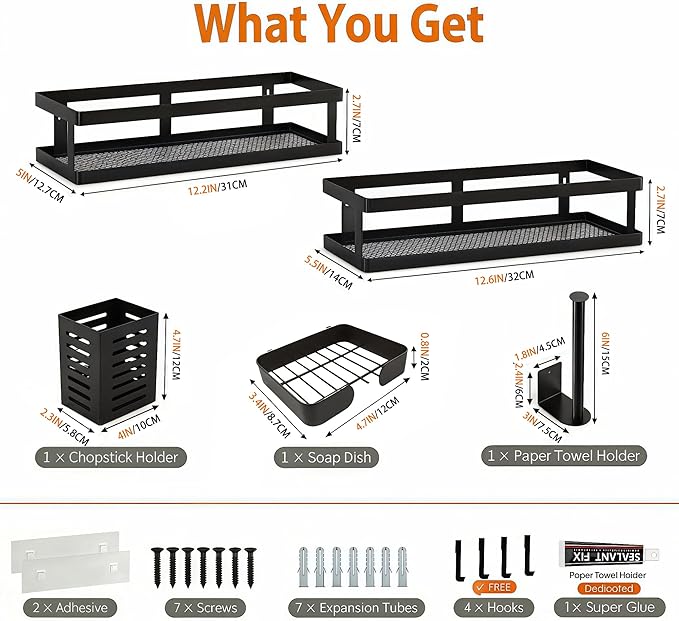 PUSDON 5-in-1 Shower Caddy & Kitchen Organizer Set, Wall Mount Wide Spice Rack - Image 3