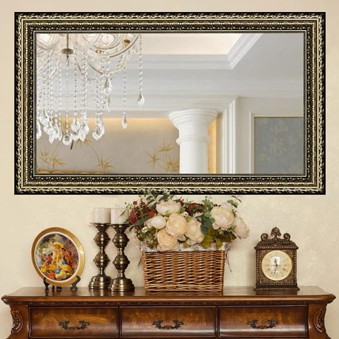 Black&Gold Framed Rectangle Bathroom Mirrors by Unknown