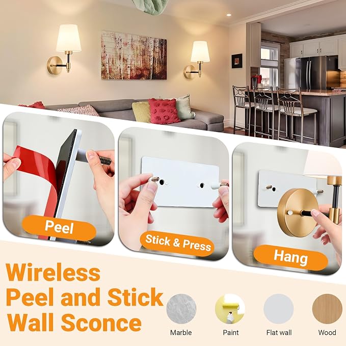 Nekhung Battery Operated Wall Sconces Set of 2, Wireless Wall Light - Image 3