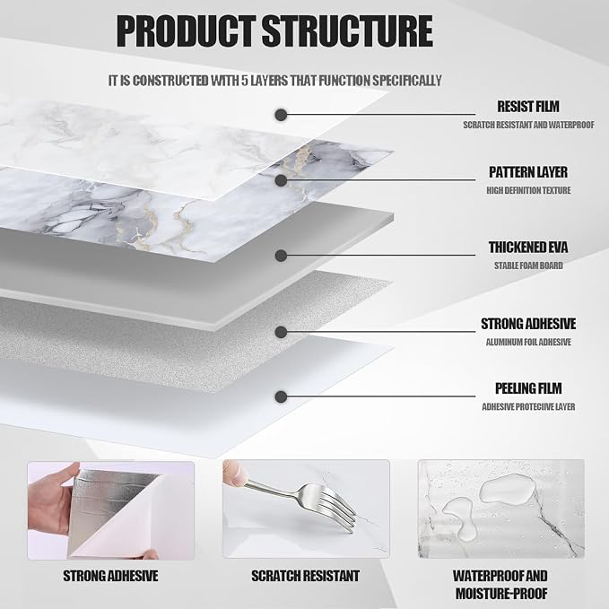 Chejiaye 10pcs Marble Peel and Stick Backsplash Waterproof Washroom Wall Panels - Image 5