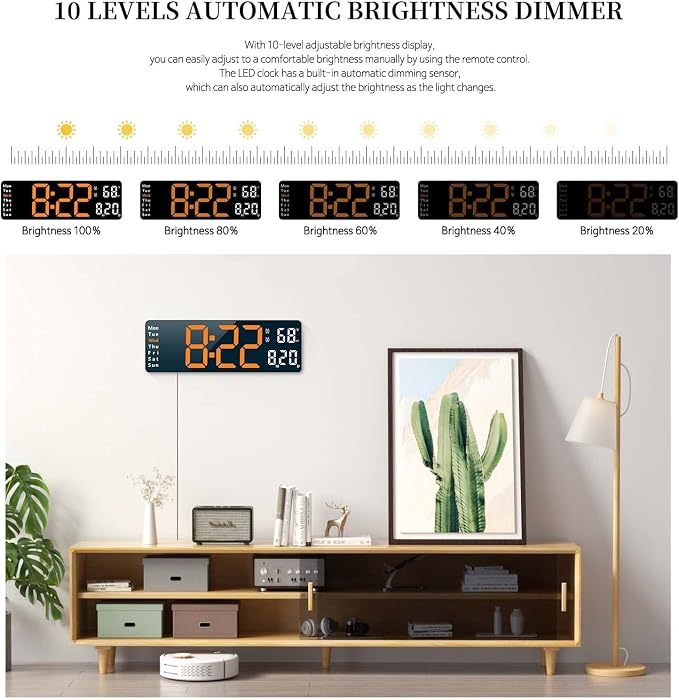 Abovsare Digital Wall Clock for Living Room Decor, Desk Alarm Clock for Bedroom - Image 6