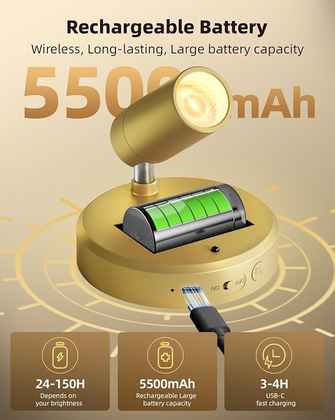 EZVALO LED Spotlight Indoor, 5500mAh Rechargeable Battery-Powered Uplights - Image 2