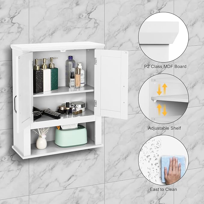 VINGLI Bathroom Wall Cabinet 21"x8.5"x25" Modern White Medicine Wall Mount - Image 4