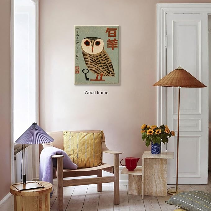 Vintage Japanese Framed Wall Art Owl Poster Mid Century Animal Print 11x14in - Image 5