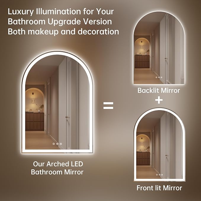 Arched Bathroom Mirror with Lights 28"x40"- Frameless LED Mirror - Image 5