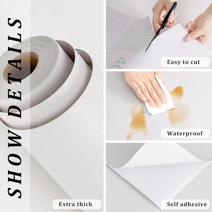 FUKU MON 23.6" X 393" White Wallpaper Peel and Stick Contact Paper Solid - Image 4