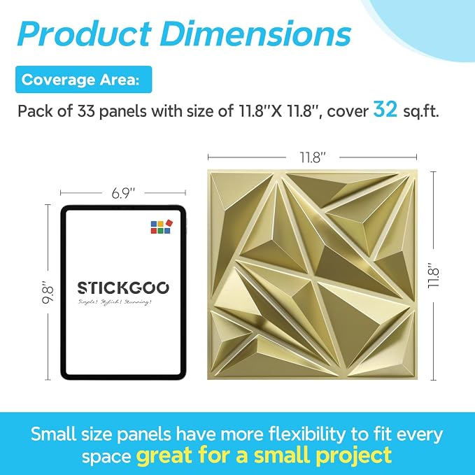 STICKGOO 3D Wall Panels for Interior Wall Decor, Champaign Gold Diamond Design - Image 3