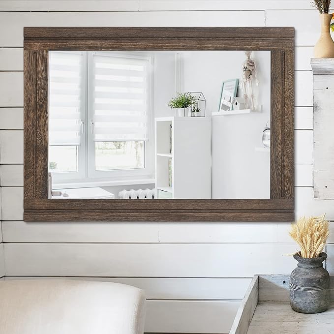 AAZZKANG Rustic Wood Mirror Rectangle Decorative Wall Hanging Mirrors - Image 5