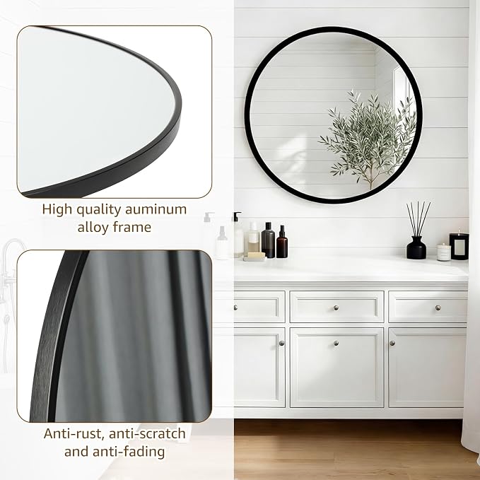 DUMOS 28 Inch Round Wall Mirror, Bathroom Mirror - Image 4