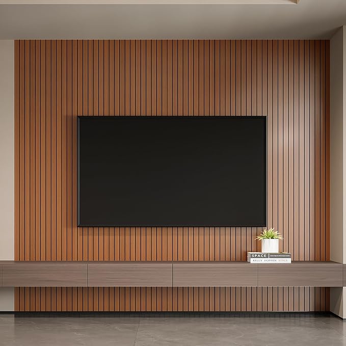 YLL YLL PVC Slat Wall Panel Peel and Stick 118"x 15.7" Faux Walnut Wood Grain - Image 4