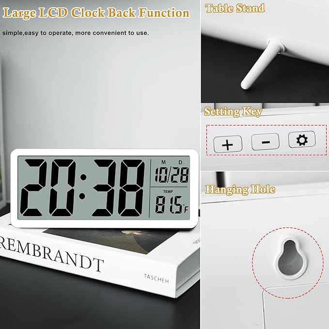 8.5" Modern Digital Wall Clock, Battery Operated, Simple LCD Display - Image 5