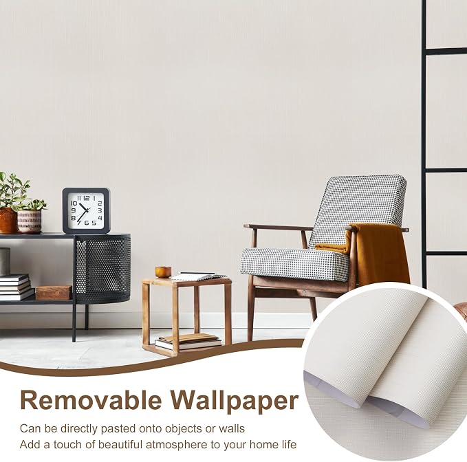 Grasscloth Peel and Stick Wallpaper Beige Gold Wallpaper15.7 x 118" Thick Linen - Image 9