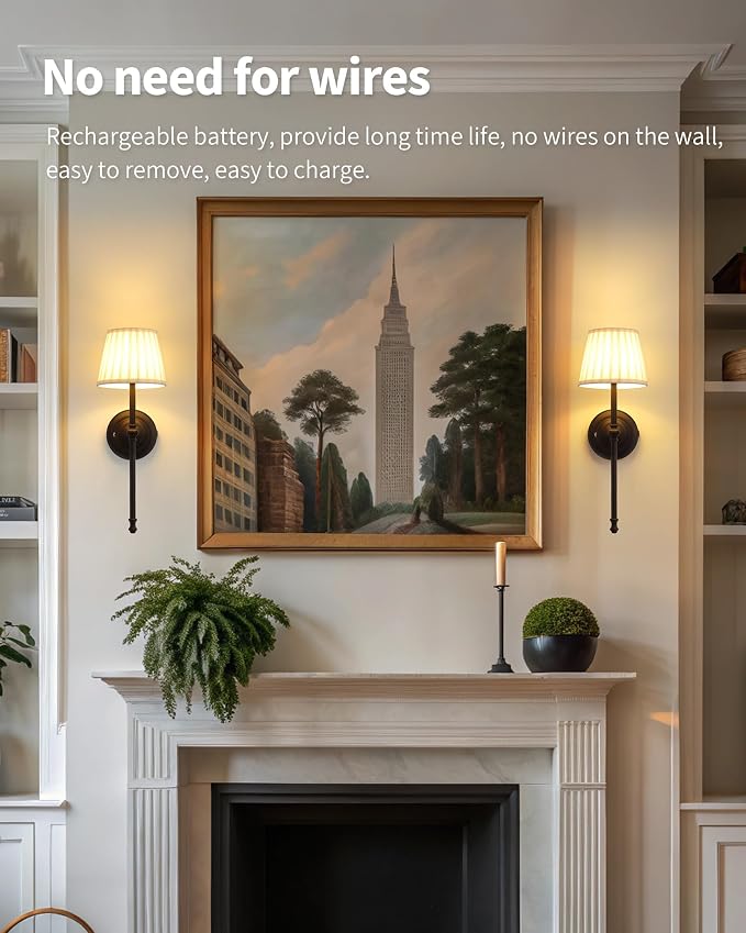 KDG Cordless Wall Sconces Set of 2, Small Wireless 5200mAh Rechargeable Battery - Image 3