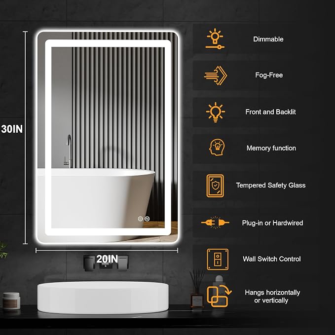 Led Mirror for Bathroom, 30x20 Bathroom Vanity Mirror for Wall - Image 8
