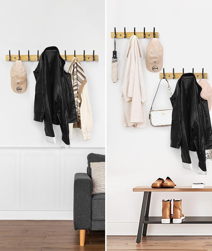 Optish Coat Rack Wall Mount, 16.5 Inches Wood Coat Hooks Wall Mount, Wall Coat - Image 5