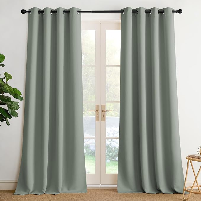 NICETOWN Room Darkening Draperies Curtains Panels, 2 Panels Sage Green W52 x by NICETOWN