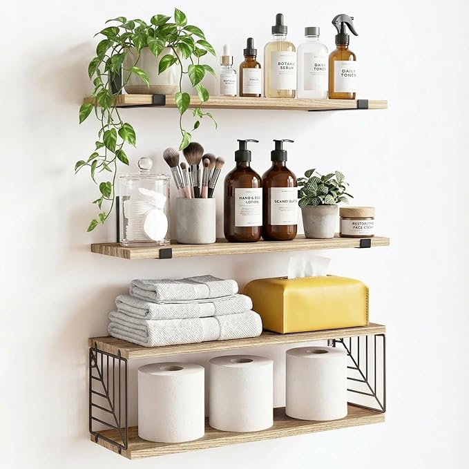 Fixwal Bathroom Floating Shelves Over Toilet, 15.8in Farmhouse Rustic Wood by Fixwal