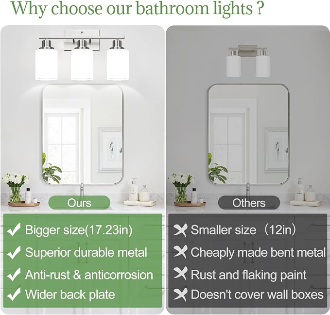 MOKATNG 3-Light Bathroom Light Fixtures, Brushed Nickel Vanity Light - Image 2