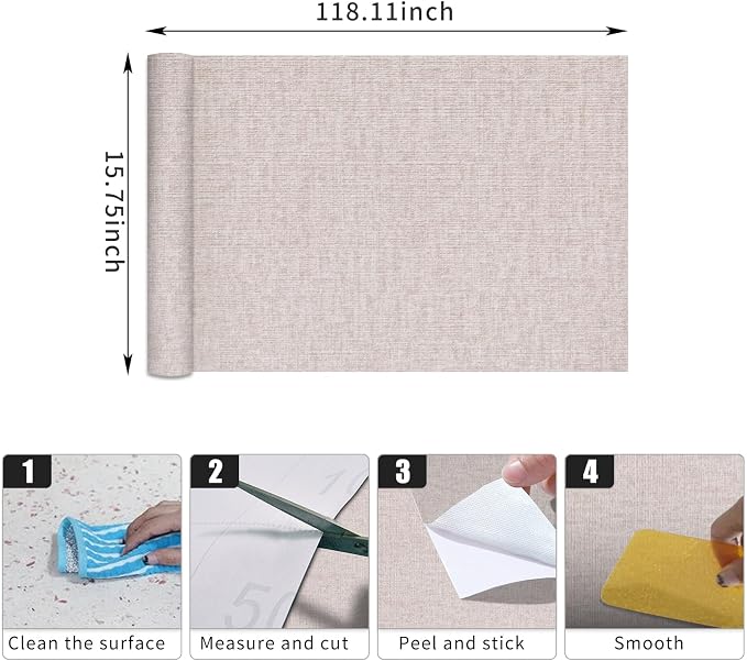 Beige Grasscloth Peel and Stick Wallpaper, Modern Textured Contact Paper - Image 3
