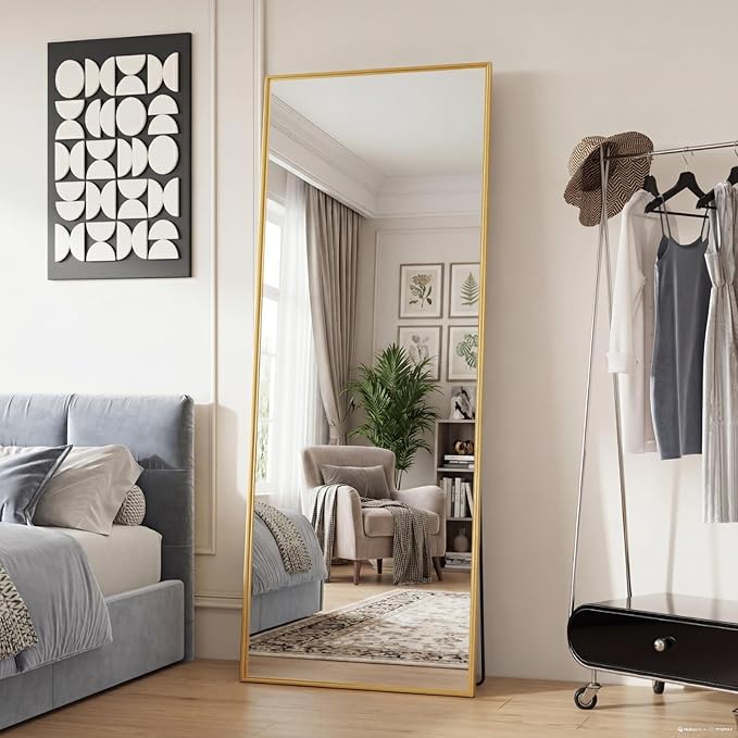 DUMOS Full Length Mirror with Stand 24"x65" Floor Standing Aluminum Frame - Image 3