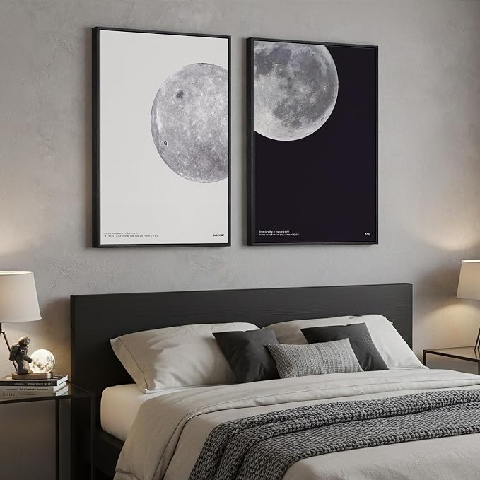 Large Framed Black and White Moon Wall Art, 2 Piece the Moon Canvas Art Prints - Image 2